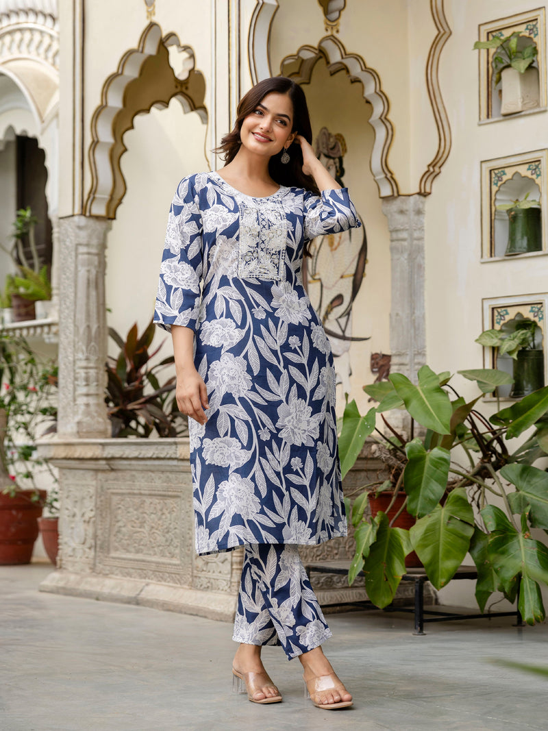 Women's Slub Magic Cotton Digital Print Kurta Palazzo Set Trendmallsin
