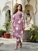 Women's Slub Magic Cotton Digital Print Kurta Palazzo Set Trendmallsin