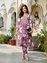 Women's Slub Magic Cotton Digital Print Kurta Palazzo Set Trendmallsin