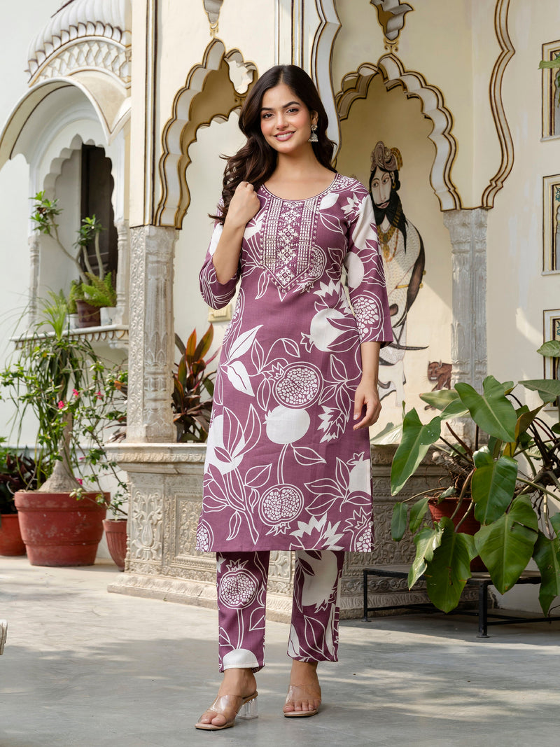 Women's Slub Magic Cotton Digital Print Kurta Palazzo Set Trendmallsin