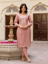 Orange Slub Magic Cotton Digital Print Kurta Palazzo Set For Woman's Trendmalls