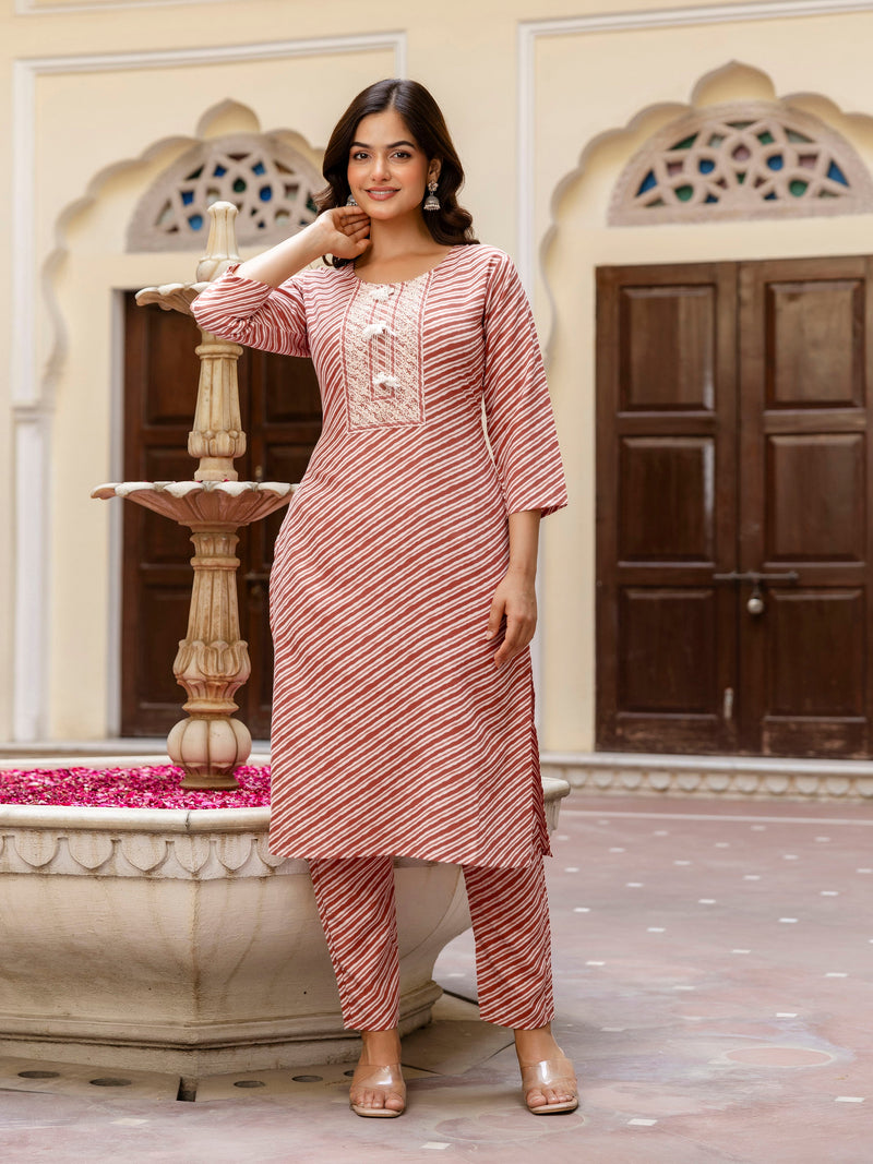 Orange Slub Magic Cotton Digital Print Kurta Palazzo Set For Woman's Trendmalls