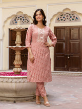 Orange Slub Magic Cotton Digital Print Kurta Palazzo Set For Woman's Trendmalls