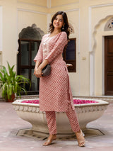 Orange Slub Magic Cotton Digital Print Kurta Palazzo Set For Woman's Trendmalls