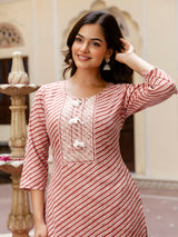 Orange Slub Magic Cotton Digital Print Kurta Palazzo Set For Woman's Trendmalls