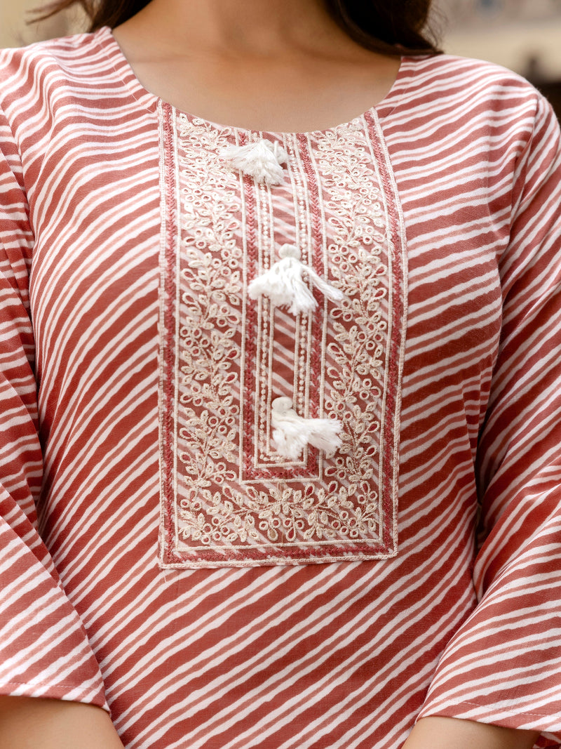 Orange Slub Magic Cotton Digital Print Kurta Palazzo Set For Woman's Trendmalls