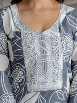 Grey Slub Magic Cotton Digital Print Kurta Palazzo Set For Woman's Trendmalls
