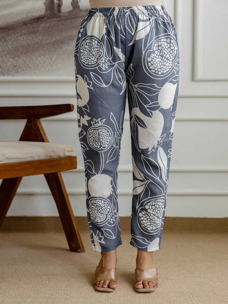 Grey Slub Magic Cotton Digital Print Kurta Palazzo Set For Woman's Trendmalls