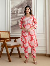 Pink Slub Magic Cotton Digital Print Kurta Palazzo Set For Woman's Trendmalls