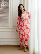 Pink Slub Magic Cotton Digital Print Kurta Palazzo Set For Woman's Trendmalls