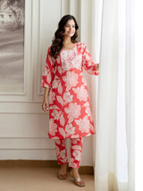 Pink Slub Magic Cotton Digital Print Kurta Palazzo Set For Woman's Trendmalls