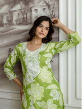 Lightgreen Slub Magic Cotton Digital Print Kurta Palazzo Set For Woman's Trendmalls