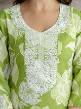 Lightgreen Slub Magic Cotton Digital Print Kurta Palazzo Set For Woman's Trendmalls