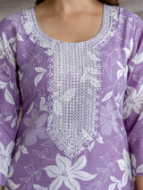 Lightpurple Slub Magic Cotton Digital Print Kurta Palazzo Set For Woman's Trendmalls