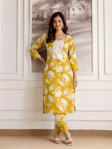Yellow Slub Magic Cotton Digital Print Kurta Palazzo Set For Woman's Trendmalls