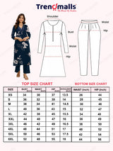 Navyblue Pure Cotton Floral Print Kurta Pant Set For Women's Trendmalls