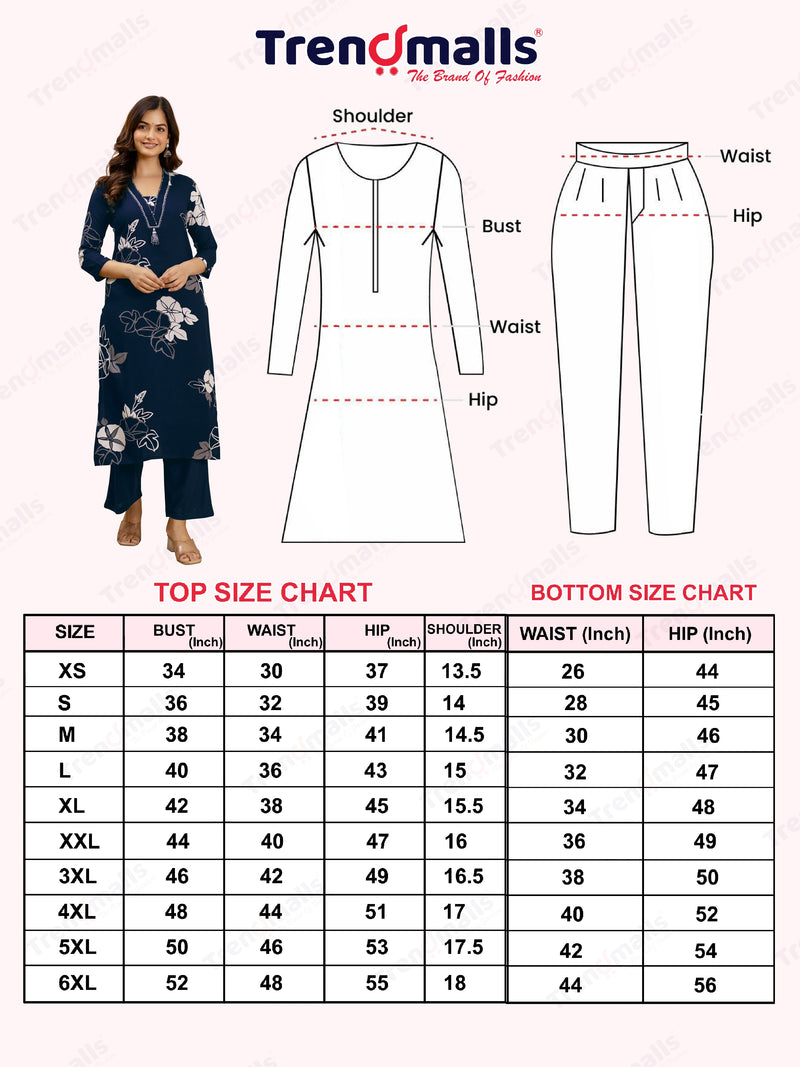 Navyblue Pure Cotton Floral Print Kurta Pant Set For Women's Trendmalls