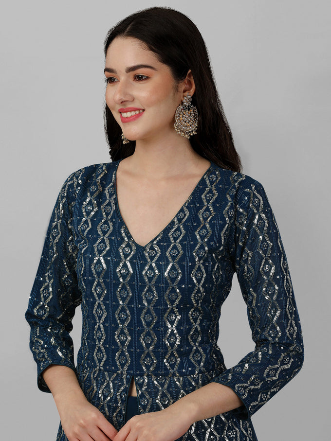 Morpeach Georgette Embroidery Anarklai Suit Set Kurta Lehenga with Dupatta Kurta Set for Women's Trendmallsin