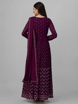 Purple Georgette Embroidery Anarkali Salwar Suit Set with Dupatta For Women's Trendmallsin