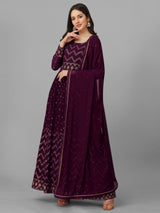 Purple Georgette Embroidery Anarkali Salwar Suit Set with Dupatta For Women's Trendmallsin