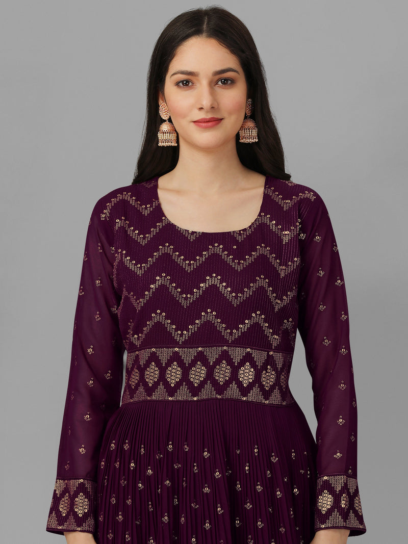 Purple Georgette Embroidery Anarkali Salwar Suit Set with Dupatta For Women's Trendmallsin