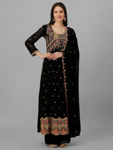Black Georgette Embroidery Salwar Suit Set Kurta Palazzo with Dupatta Nyra Cut Kurta Set for Women Trendmallsin