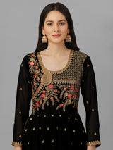 Black Georgette Embroidery Salwar Suit Set Kurta Palazzo with Dupatta Nyra Cut Kurta Set for Women Trendmallsin