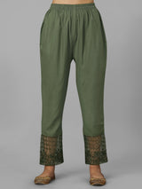 Dark Green Cotton Embroidery Salwar Suit Set with Dupatta for Women's Trendmallsin