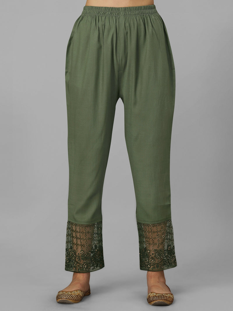 Dark Green Cotton Embroidery Salwar Suit Set with Dupatta for Women's Trendmallsin