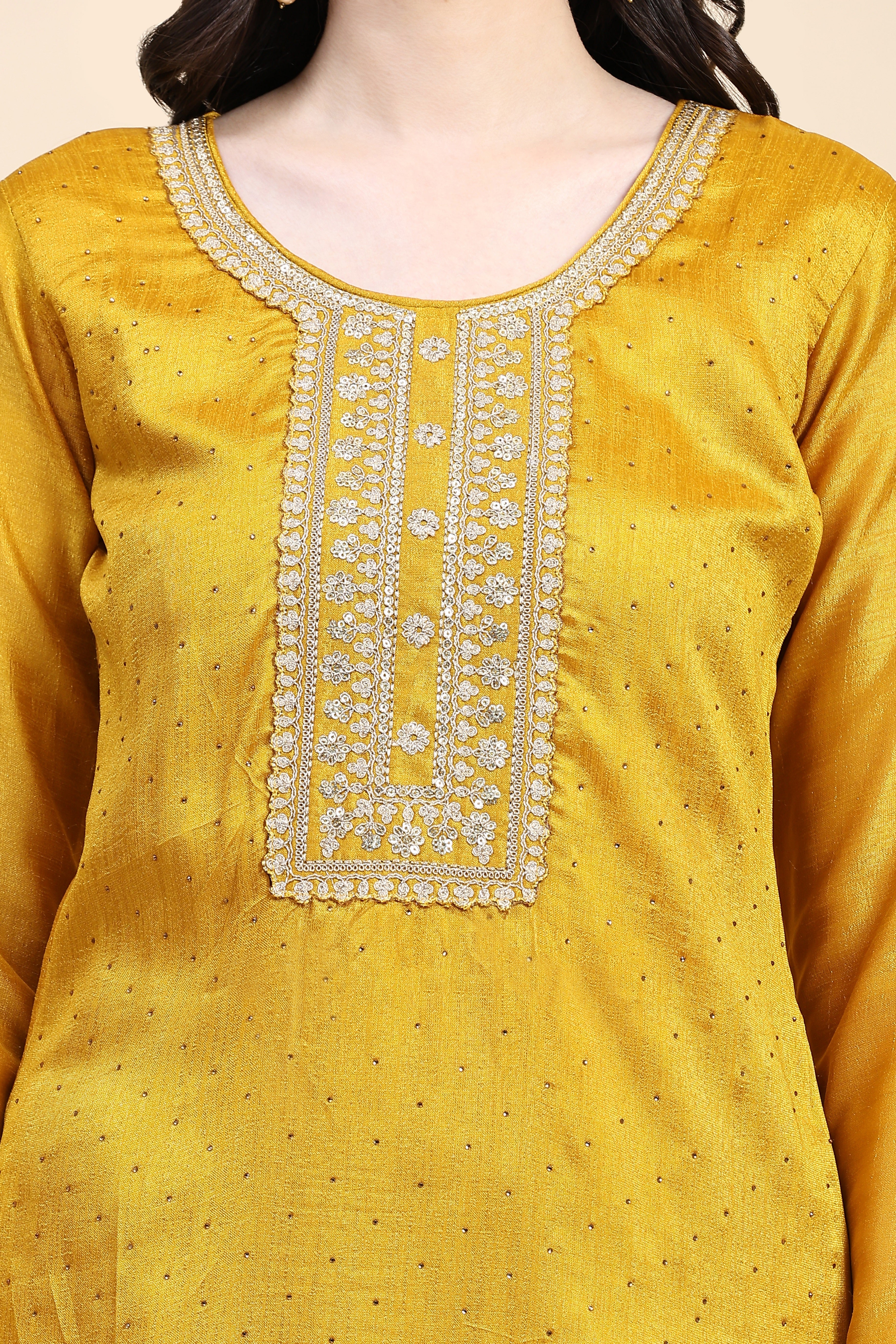 Yellow Vichitra Silk Embroidery Salwar Suit Set with Dupatta for Women's Trendmallsin