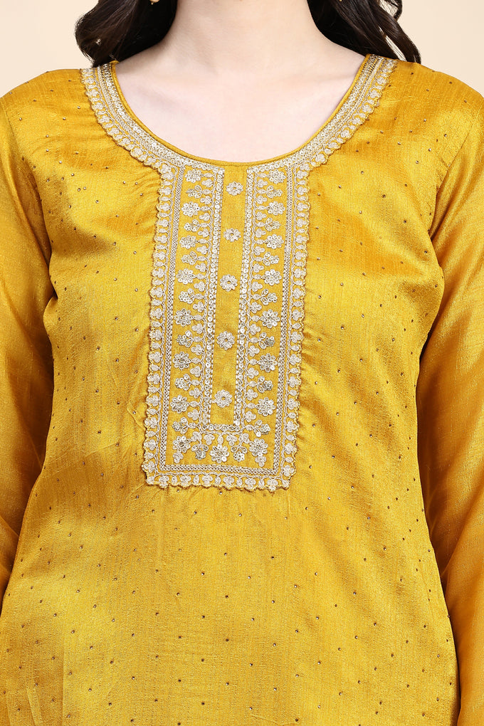 Yellow Vichitra Silk Embroidery Salwar Suit Set with Dupatta for Women's Trendmallsin