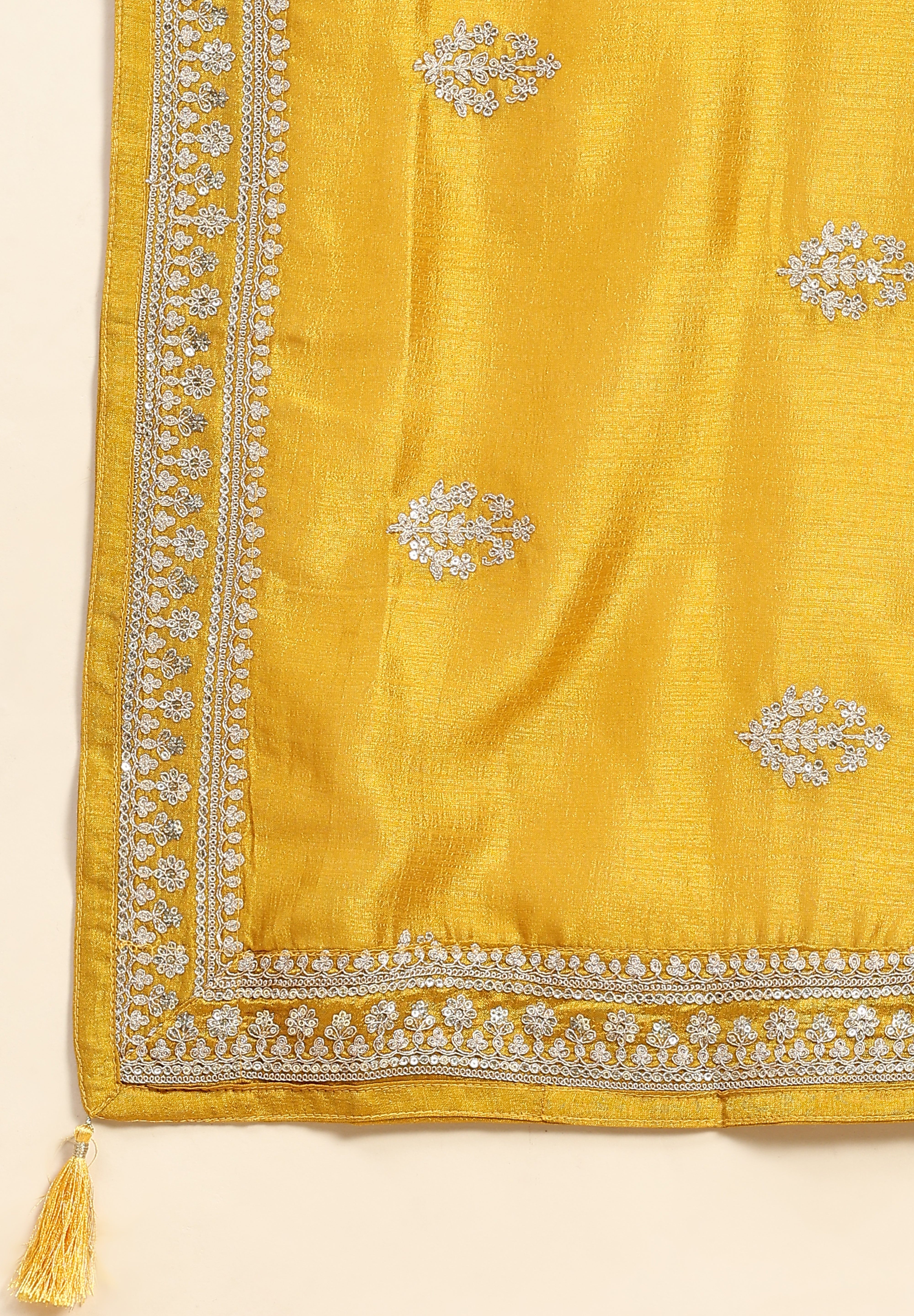 Yellow Vichitra Silk Embroidery Salwar Suit Set with Dupatta for Women's Trendmallsin