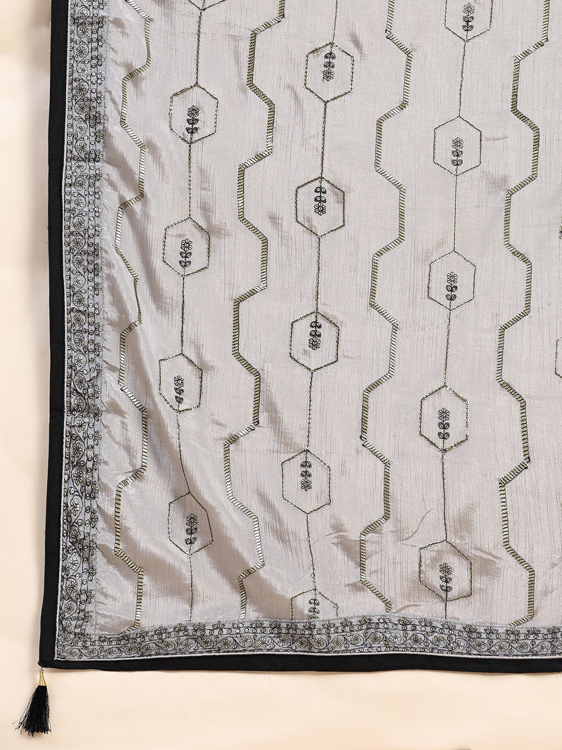 Black Vichitra Silk Embroidery Salwar Suit Set Kurta Pant with Dupatta Black Kurta Set for Women's Trendmallsin