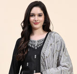Black Vichitra Silk Embroidery Salwar Suit Set Kurta Pant with Dupatta Black Kurta Set for Women's Trendmallsin