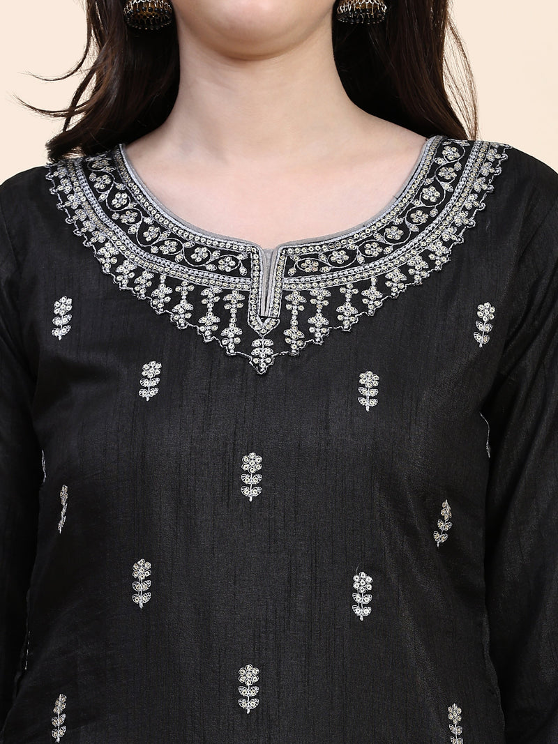 Black Vichitra Silk Embroidery Salwar Suit Set Kurta Pant with Dupatta Black Kurta Set for Women's Trendmallsin