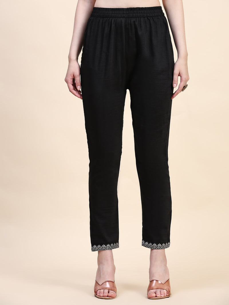 Black Vichitra Silk Embroidery Salwar Suit Set Kurta Pant with Dupatta Black Kurta Set for Women's Trendmallsin