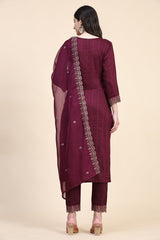 Purple Cotton Embroidery Salwar Suit Set with Dupatta for Women's Trendmallsin