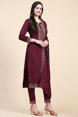 Purple Cotton Embroidery Salwar Suit Set with Dupatta for Women's Trendmallsin