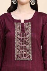 Purple Cotton Embroidery Salwar Suit Set with Dupatta for Women's Trendmallsin