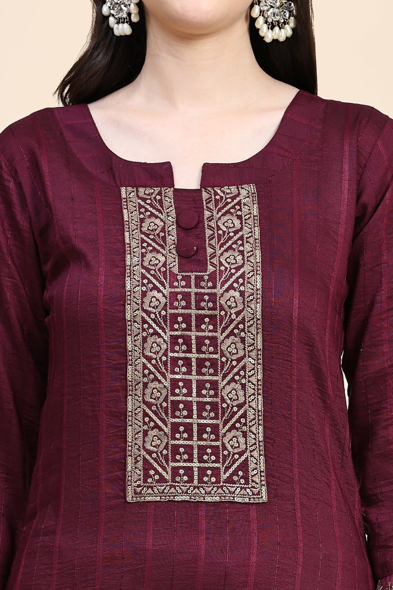 Purple Cotton Embroidery Salwar Suit Set with Dupatta for Women's Trendmallsin