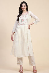 White Pure Cotton Schiffli  Embroidery Salwar Suit Set with Dupatta For Women's Trendmallsin