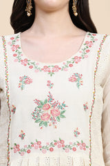 White Pure Cotton Schiffli  Embroidery Salwar Suit Set with Dupatta For Women's Trendmallsin