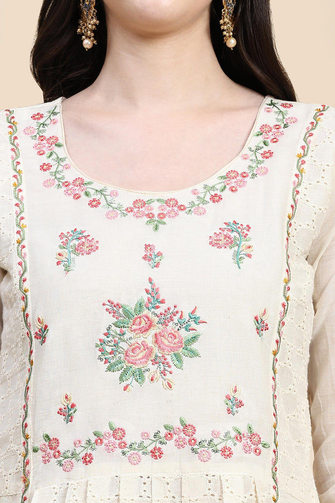 White Pure Cotton Schiffli  Embroidery Salwar Suit Set with Dupatta For Women's Trendmallsin