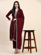 Maroon Vichitra Silk Embroidery Salwar Suit Set with Dupatta for Women's Trendmallsin