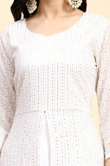 White  Georgette Embroidery Anarklai Suit Set Kurta Lehenga with Dupatta Kurta Set for Women's Trendmallsin