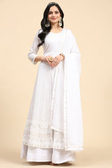 White  Georgette Embroidery Anarklai Suit Set Kurta Lehenga with Dupatta Kurta Set for Women's Trendmallsin