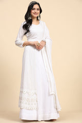 White  Georgette Embroidery Anarklai Suit Set Kurta Lehenga with Dupatta Kurta Set for Women's Trendmallsin