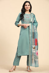 LightGreen Cotton Hand work Salwar Suit Set with Printed Dupatta  for Women's Trendmallsin