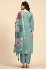 LightGreen Cotton Hand work Salwar Suit Set with Printed Dupatta  for Women's Trendmallsin