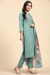 LightGreen Cotton Hand work Salwar Suit Set with Printed Dupatta  for Women's Trendmallsin